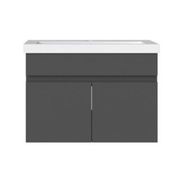 AVER-GROWTH 600mm Bathroom Vanity Unit With Resin Sink 2 Doors Wall Hung Matt Grey Bathroom Cabinet Storage Cupboard Furniture - thumbnail 3