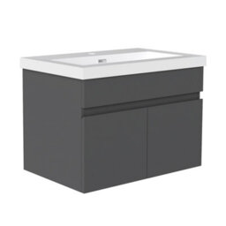 AVER-GROWTH 600mm Bathroom Vanity Unit With Resin Sink 2 Doors Wall Hung Matt Grey Bathroom Cabinet Storage Cupboard Furniture - thumbnail 2