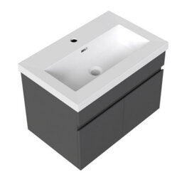 AVER-GROWTH 600mm Bathroom Vanity Unit With Resin Sink 2 Doors Wall Hung Matt Grey Bathroom Cabinet Storage Cupboard Furniture - thumbnail 1
