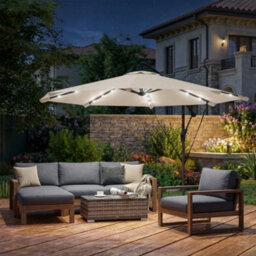 Outsunny 3 M Cantilever Parasol Solar Led Lights, Cream White - thumbnail 1
