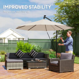 Outsunny 3 M Cantilever Parasol Solar Led Lights, Cream White - thumbnail 5