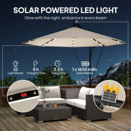 Outsunny 3 M Cantilever Parasol Solar Led Lights, Cream White - thumbnail 4