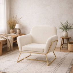 Wyld Haus Marselle Cream Velvet Upholstered Armchair With Gold Metal Legs