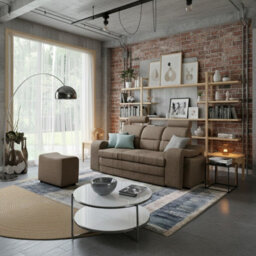 Wenus Upholstered Sofa Bed Dl Sleeping Function With Two Pouffes Adjustable Headrests 205X93X95 Cm Beige - thumbnail 3