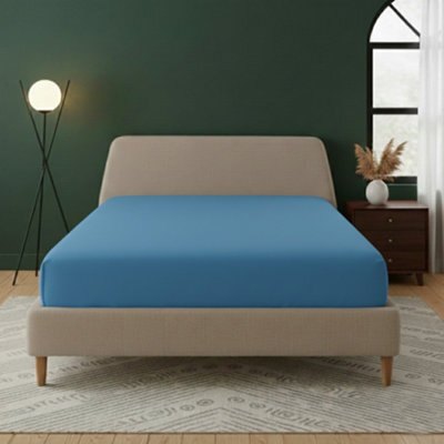 Flannelette Fitted Sheet Extra Deep 40Cm Skirt Soft Brushed Cotton Blue - image 1