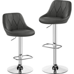 Yaheetech Set Of 2 Faux Leather Swivel Bar Stools With Backrest And Footrest Dark Grey - thumbnail 2