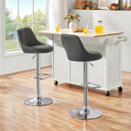 Yaheetech Set Of 2 Faux Leather Swivel Bar Stools With Backrest And Footrest Dark Grey - thumbnail 1