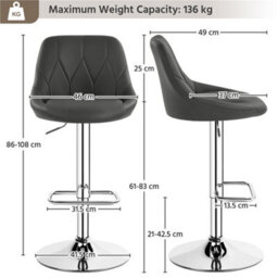 Yaheetech Set Of 2 Faux Leather Swivel Bar Stools With Backrest And Footrest Dark Grey - thumbnail 3
