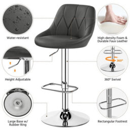 Yaheetech Set Of 2 Faux Leather Swivel Bar Stools With Backrest And Footrest Dark Grey - thumbnail 4