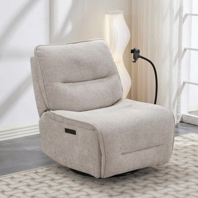 Meteor Beige Fabric Power Reclining Swivel Chair, Electric Recliner With Usb-A & Usb-C Charging Ports, Wireless Phone Holder - image 1
