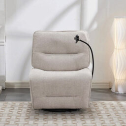 Meteor Beige Fabric Power Reclining Swivel Chair, Electric Recliner With Usb-A & Usb-C Charging Ports, Wireless Phone Holder - thumbnail 5