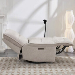 Meteor Beige Fabric Power Reclining Swivel Chair, Electric Recliner With Usb-A & Usb-C Charging Ports, Wireless Phone Holder - thumbnail 6
