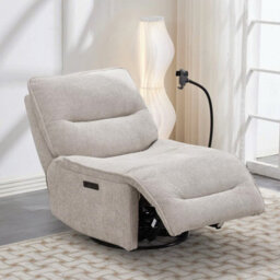 Meteor Beige Fabric Power Reclining Swivel Chair, Electric Recliner With Usb-A & Usb-C Charging Ports, Wireless Phone Holder - thumbnail 3