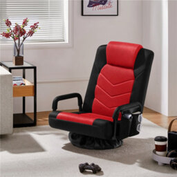 Yaheetech Swivel Floor Gaming Chair With Armrests And Adjustable Backrest - Black/red - thumbnail 1