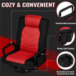 Yaheetech Swivel Floor Gaming Chair With Armrests And Adjustable Backrest - Black/red - thumbnail 4