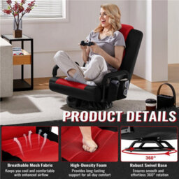 Yaheetech Swivel Floor Gaming Chair With Armrests And Adjustable Backrest - Black/red - thumbnail 5