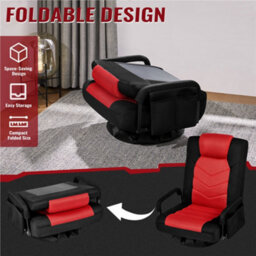 Yaheetech Swivel Floor Gaming Chair With Armrests And Adjustable Backrest - Black/red - thumbnail 8