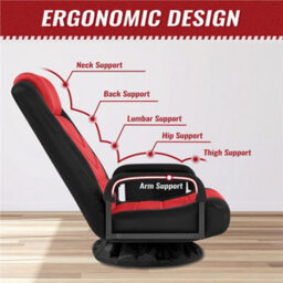 Yaheetech Swivel Floor Gaming Chair With Armrests And Adjustable Backrest - Black/red - thumbnail 6