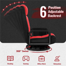 Yaheetech Swivel Floor Gaming Chair With Armrests And Adjustable Backrest - Black/red - thumbnail 7