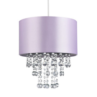 Happy Homewares Modern Lilac Satin Fabric Pendant Light Shade With Transparent Acrylic Droplets - image 1