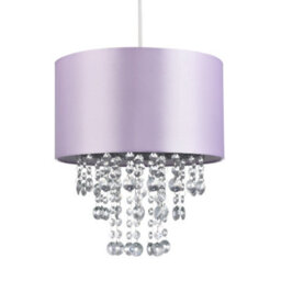 Happy Homewares Modern Lilac Satin Fabric Pendant Light Shade With Transparent Acrylic Droplets