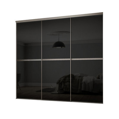 Spacepro Minimalist Mirror Panelled Non-Mirrored Matt Black 3 Door Sliding Wardrobe Door Kit (H)2220mm (W)2702mm - image 1