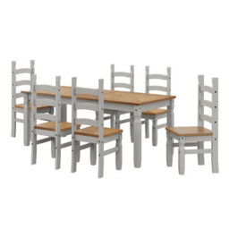 "Mercers Furniture Corona Grey Wax 6'0"" Dining Table & 6 Chairs Set Solid Pine With Mexican Styling" - thumbnail 2