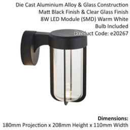 Matt Black Outdoor Wall Light With Glass Shade - Ip44 Rated - Integrated Led - thumbnail 2