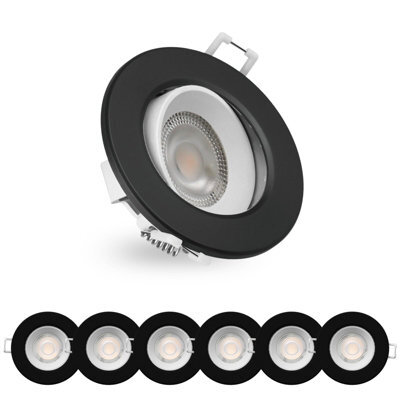 Paul Russells Led Downlight Black Non-Dimmable Tilt Recessed Ceiling Spotlight 4.8W 390 Lumens, Ip44, Warm White 3000K Pack Of 6 - image 1