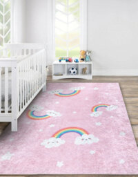 RugsX Junior 52063.802 Washing Carpet Rainbow, Clouds For Children Anti-Slip - Pink  140X190 Cm - thumbnail 1