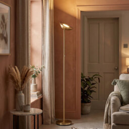 Happy Homewares Modern Uplighter Floor Lamp In Antique Brass With Memory Dimmer Button - thumbnail 6