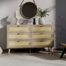 Swish Furniture Willow Oak & Real Rattan Chest Of 6 Drawers Bedroom Furniture Storage - thumbnail 3