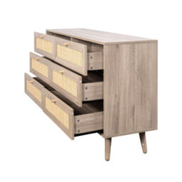 Swish Furniture Willow Oak & Real Rattan Chest Of 6 Drawers Bedroom Furniture Storage - thumbnail 7