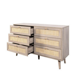 Swish Furniture Willow Oak & Real Rattan Chest Of 6 Drawers Bedroom Furniture Storage - thumbnail 5