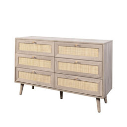 Swish Furniture Willow Oak & Real Rattan Chest Of 6 Drawers Bedroom Furniture Storage - thumbnail 4