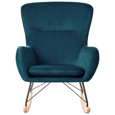 Beliani Velvet Sea Blue Rocking Chair With Metal Legs, W71 X D90 X H97Cm - image 1