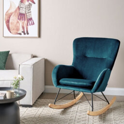 Beliani Velvet Sea Blue Rocking Chair With Metal Legs, W71 X D90 X H97Cm - thumbnail 2
