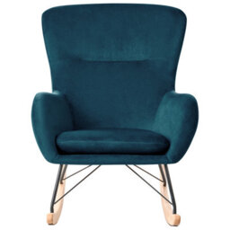 Beliani Velvet Sea Blue Rocking Chair With Metal Legs, W71 X D90 X H97Cm - thumbnail 1