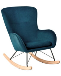 Beliani Velvet Sea Blue Rocking Chair With Metal Legs, W71 X D90 X H97Cm - thumbnail 3