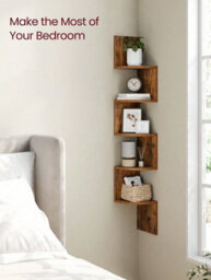 Songmics Vasagle Corner Shelf, 5-Tier Floating Wall Shelf With Zigzag Design, Bookshelf, Rustic Brown - thumbnail 3