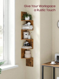 Songmics Vasagle Corner Shelf, 5-Tier Floating Wall Shelf With Zigzag Design, Bookshelf, Rustic Brown - thumbnail 4