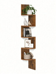Songmics Vasagle Corner Shelf, 5-Tier Floating Wall Shelf With Zigzag Design, Bookshelf, Rustic Brown - thumbnail 7