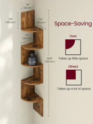 Songmics Vasagle Corner Shelf, 5-Tier Floating Wall Shelf With Zigzag Design, Bookshelf, Rustic Brown - thumbnail 5