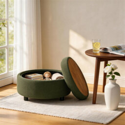 Abrihome Dark Green Round Storage Ottoman With Removable Tray Top, Nubby Upholstered Coffee Table For Living Room & Bedroom - thumbnail 8