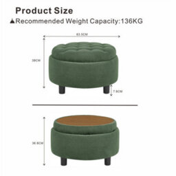 Abrihome Dark Green Round Storage Ottoman With Removable Tray Top, Nubby Upholstered Coffee Table For Living Room & Bedroom - thumbnail 5
