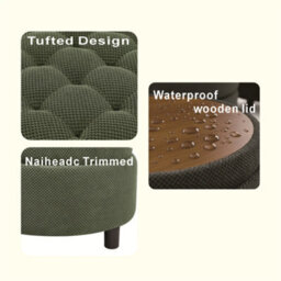 Abrihome Dark Green Round Storage Ottoman With Removable Tray Top, Nubby Upholstered Coffee Table For Living Room & Bedroom - thumbnail 3