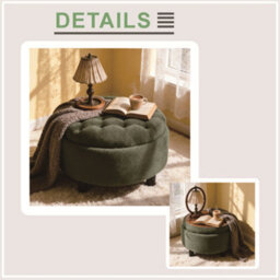 Abrihome Dark Green Round Storage Ottoman With Removable Tray Top, Nubby Upholstered Coffee Table For Living Room & Bedroom - thumbnail 2