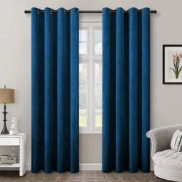 Aspire Homeware Navy Velvet Curtain Room Darkening Blackout Eyelet Curtain Pair (W) 168Cm X (D)228Cm With Tie Back Pair - thumbnail 1