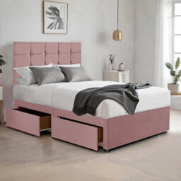 Pink Plush 6Ft Super King Size Bed With Matttress  2 Storage Drawers And 20 Inch Cubic Headboard - thumbnail 1
