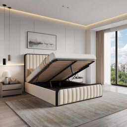 Olivia Cream Velvet Ottoman Storage Bed With Black Fabric Edges - thumbnail 2